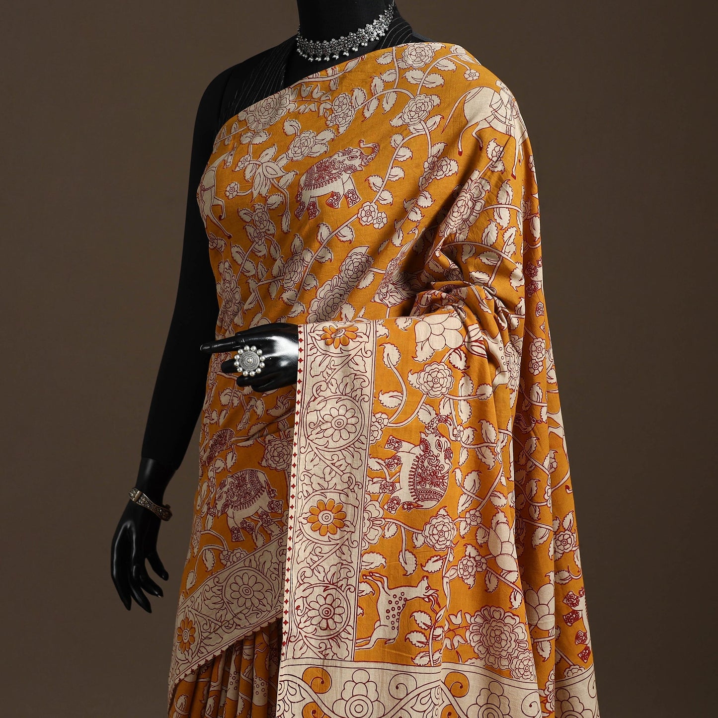 Printed cotton kalamkari saree 34 - handcrafted