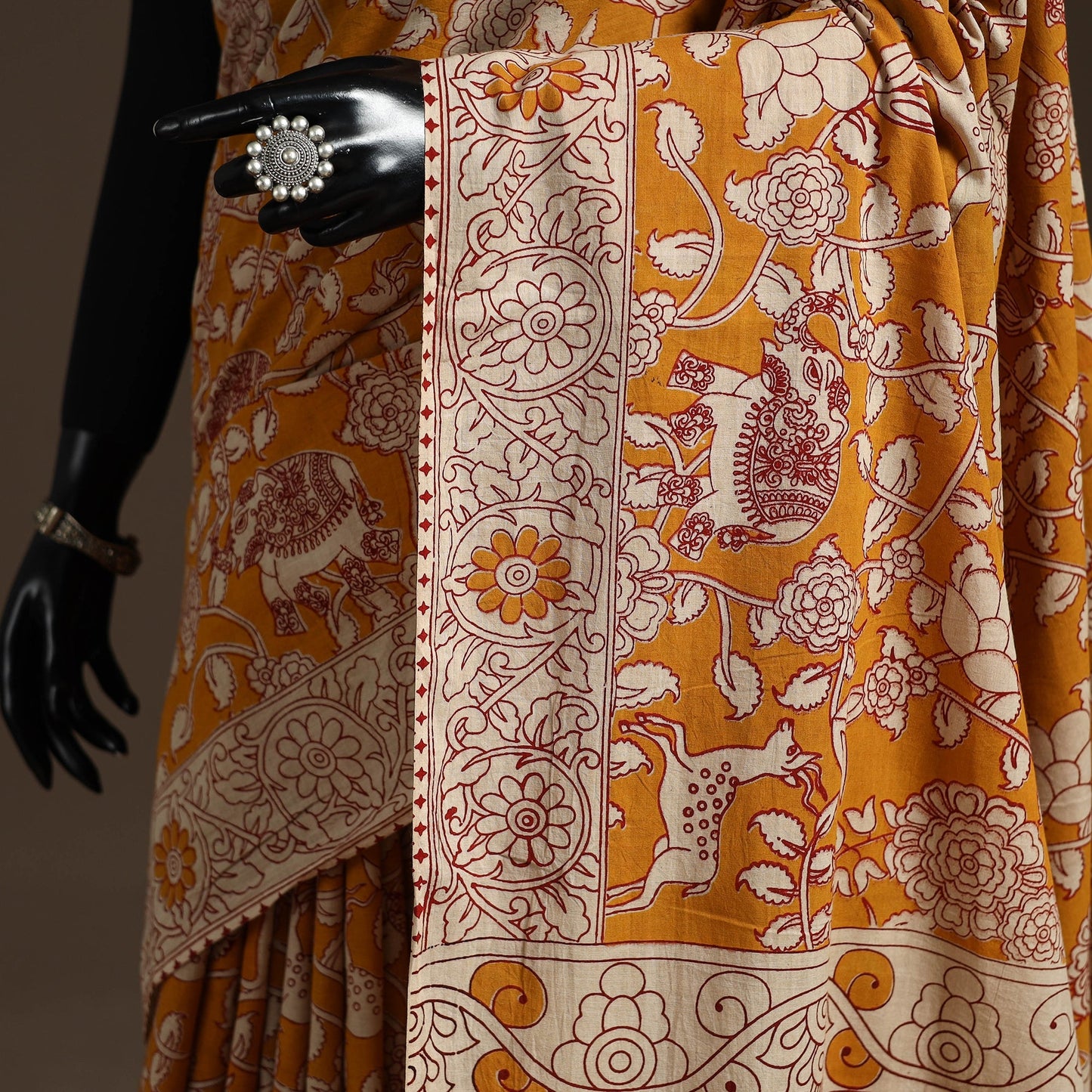 Printed cotton kalamkari saree 34 - handcrafted