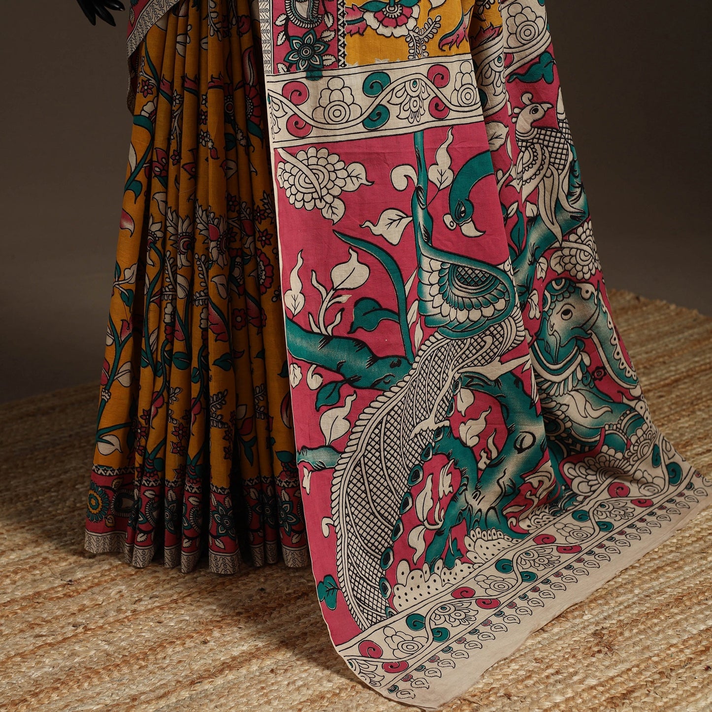 Printed cotton kalamkari saree 38 - handcrafted