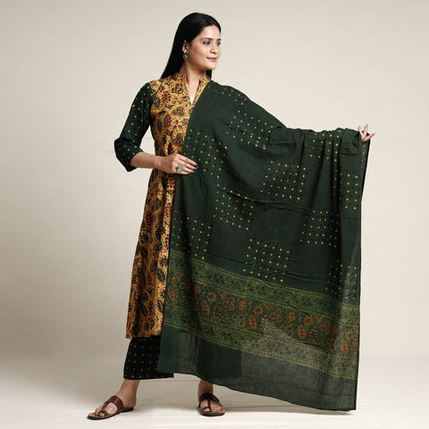 Buy Ajrakh Block Printed Cotton Kurta with Palazzo & Dupatta Set Online at iTokri.com