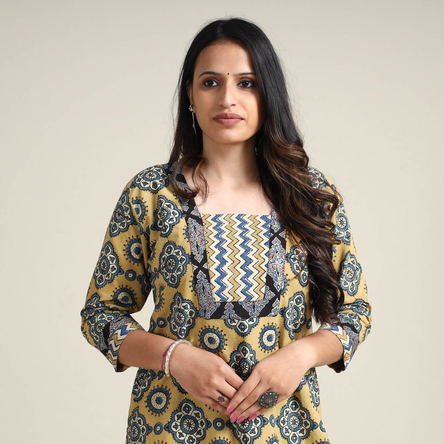  Ajrakh Block Printed Cotton Long Kurta for Women