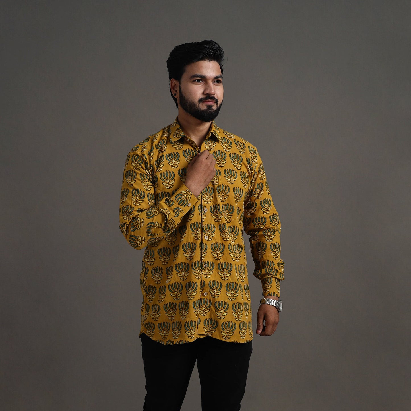Yellow - printed cotton men full sleeve shirt 18