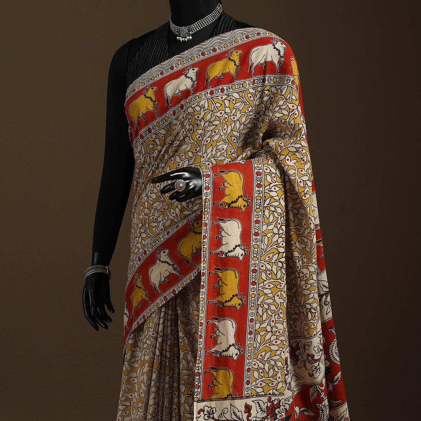 Yellow - printed cotton nellore kalamkari saree 60