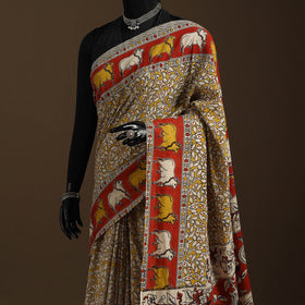 Yellow - printed cotton nellore kalamkari saree 60