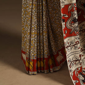 Yellow - printed cotton nellore kalamkari saree 60