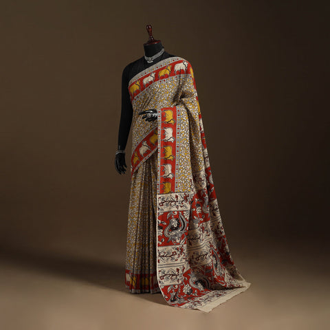 Yellow - printed cotton nellore kalamkari saree 60