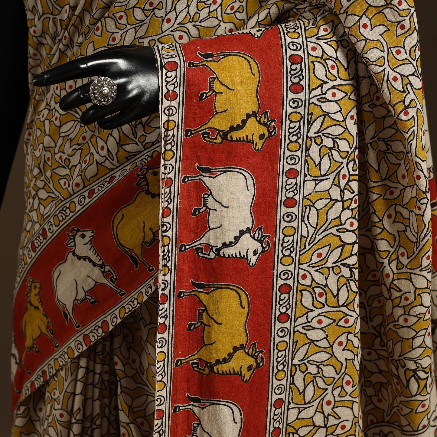 Yellow - printed cotton nellore kalamkari saree 60