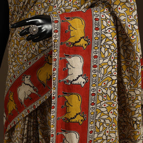 Yellow - printed cotton nellore kalamkari saree 60