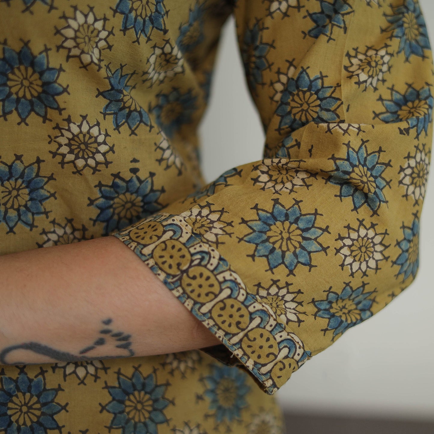 Yellow - printed cotton straight kurta 29 - handcrafted