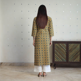 Yellow - printed cotton straight kurta 29 - handcrafted