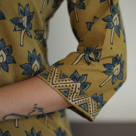 Shop Yellow Block Printed Cotton Straight Ajrakh Kurta Online