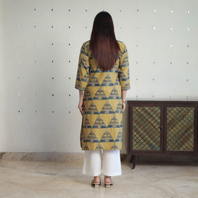 Yellow - printed cotton straight kurta 35 - handcrafted