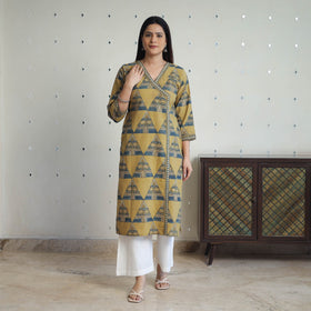 Yellow - printed cotton straight kurta 35 - handcrafted