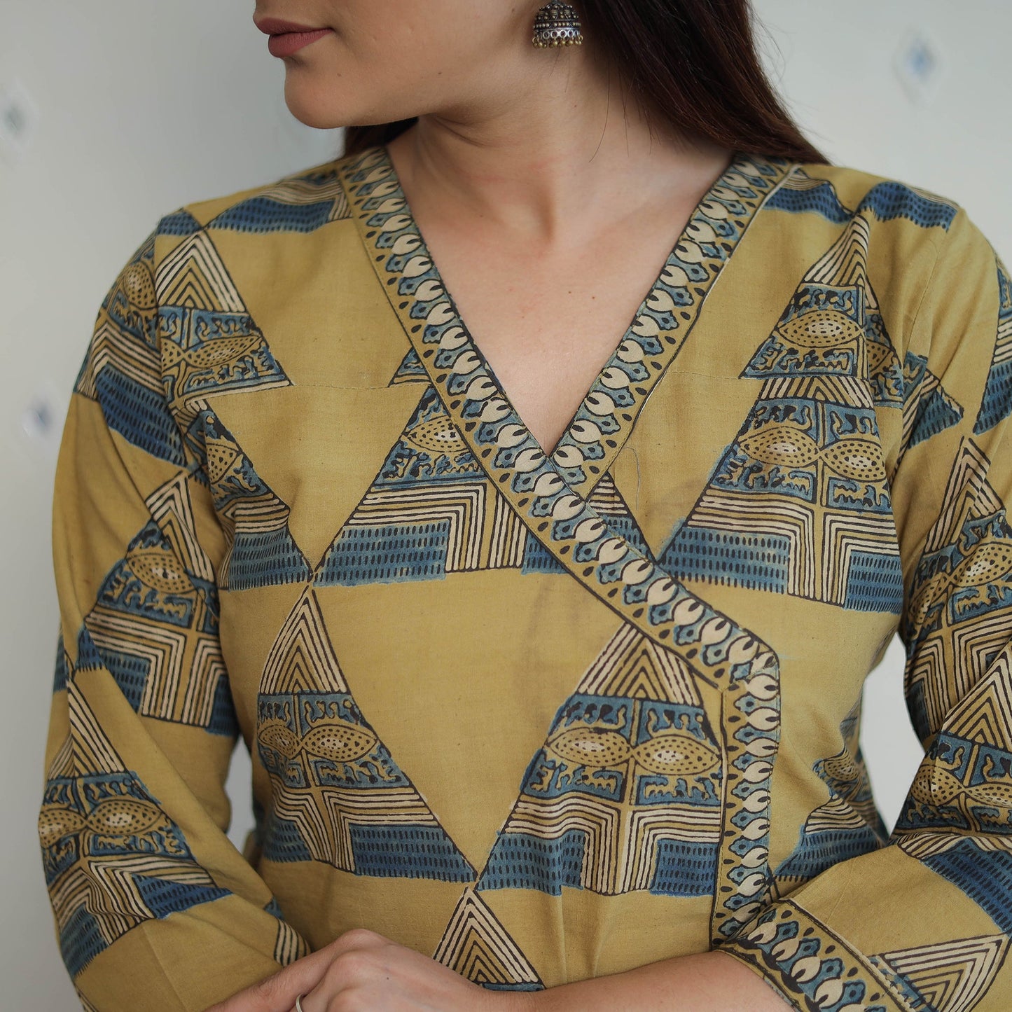 Yellow - printed cotton straight kurta 35 - handcrafted
