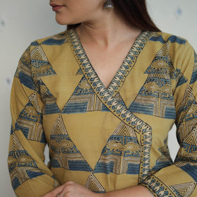 Yellow - printed cotton straight kurta 35 - handcrafted