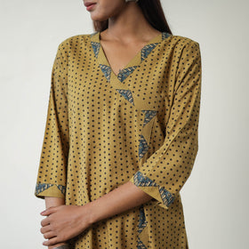 Yellow - Block Printed Cotton Straight Ajrakh Kurta 39