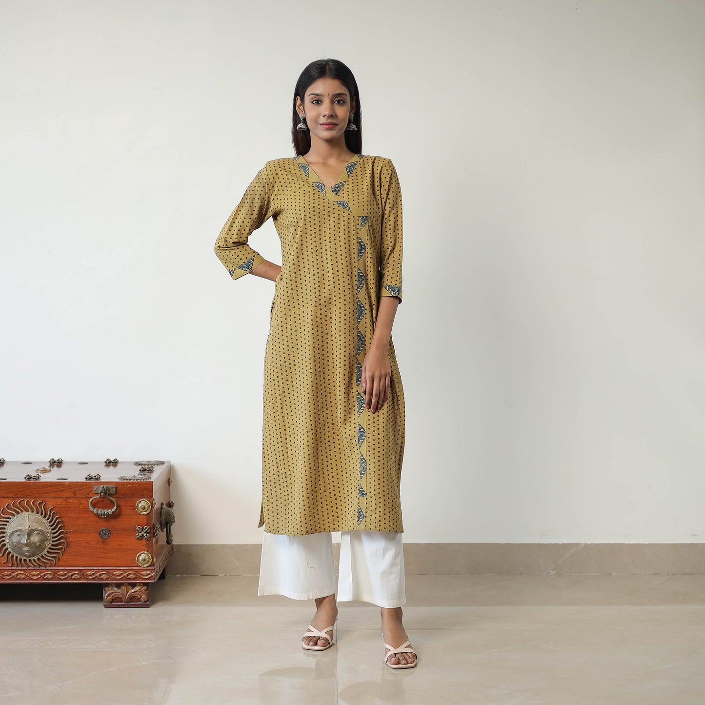 Yellow - Block Printed Cotton Straight Ajrakh Kurta 39