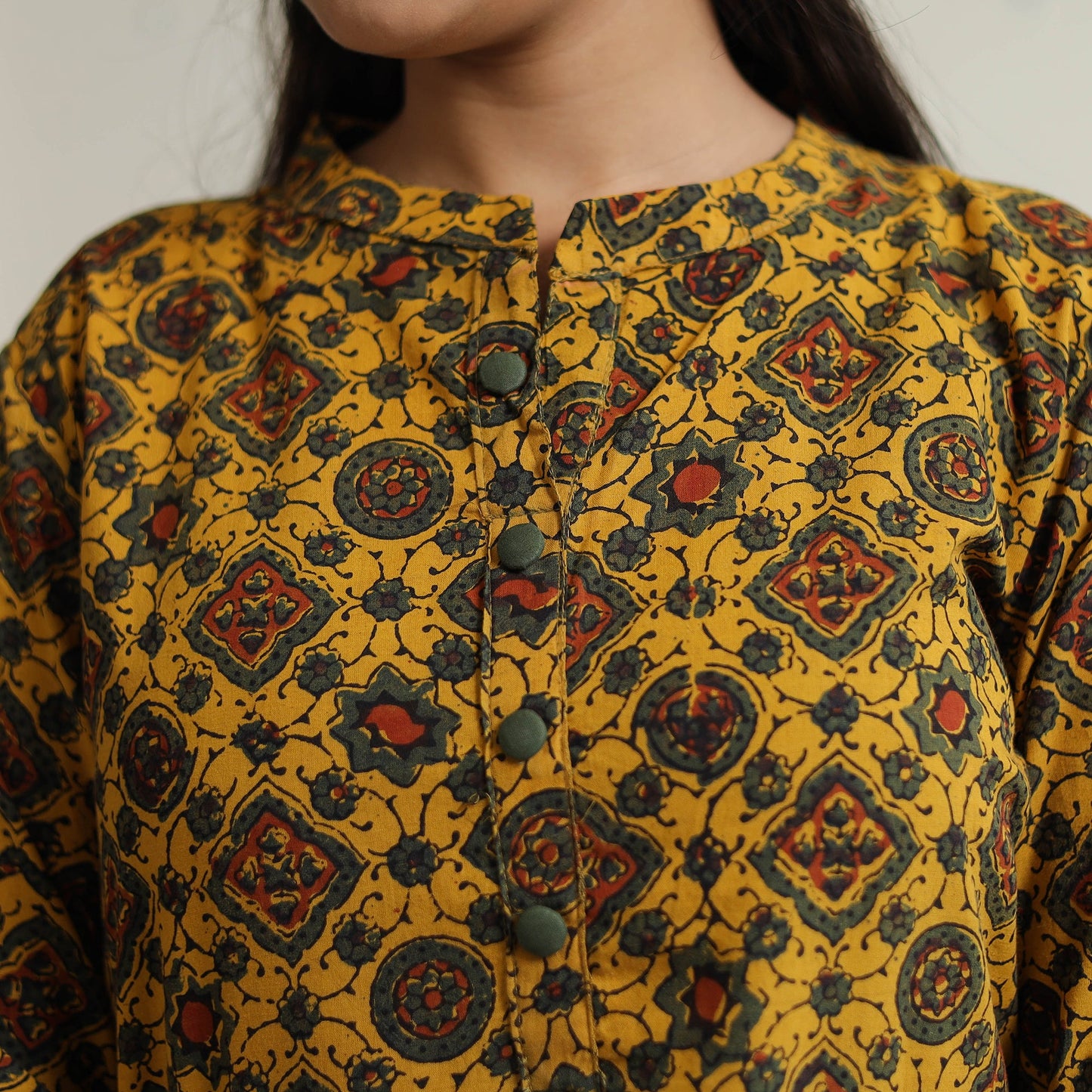 Ajrakh Block Printed Cotton Straight Long Kurta for Women