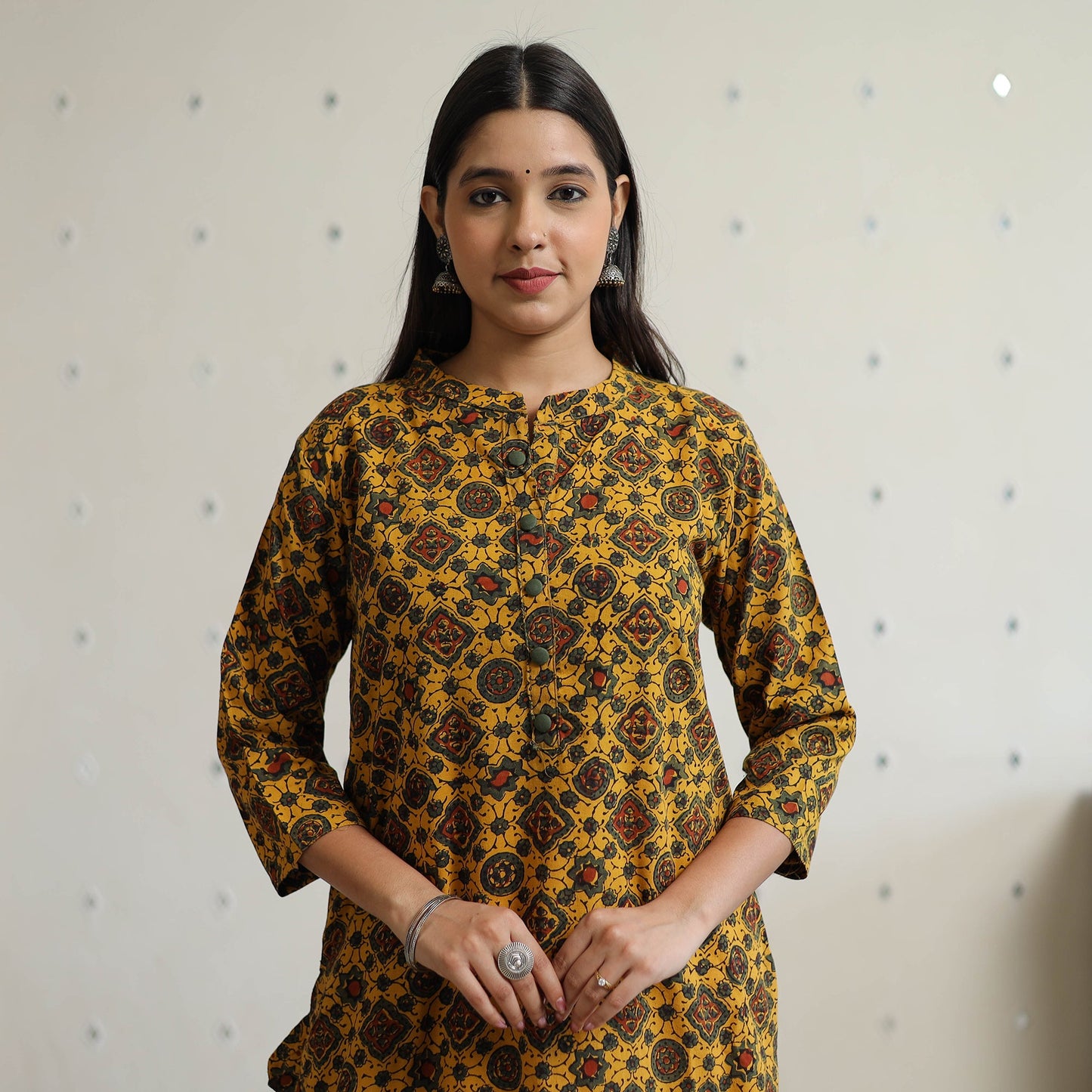 Ajrakh Block Printed Cotton Straight Long Kurta for Women