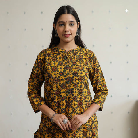 Ajrakh Block Printed Cotton Straight Long Kurta for Women
