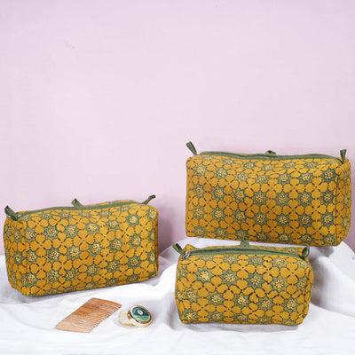  Ajrakh Block Printed Cotton Toiletry Bags (Set of 3) 