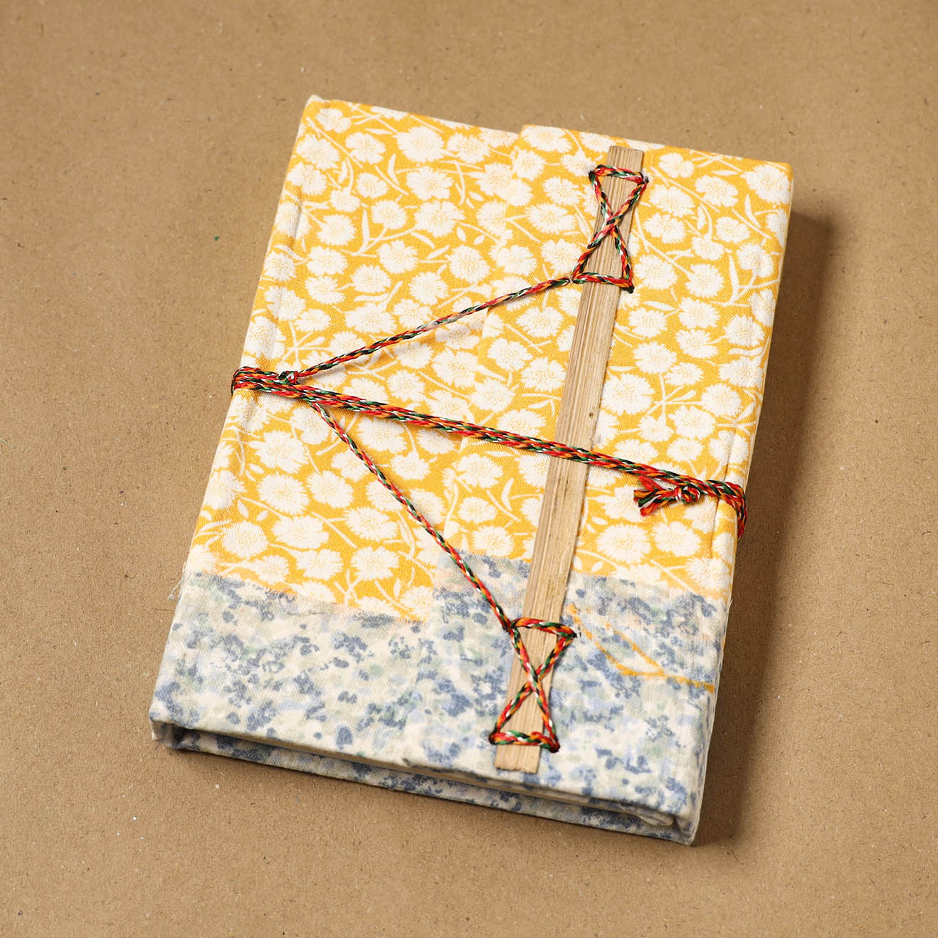 Printed fabric cover handmade paper notebook with thread