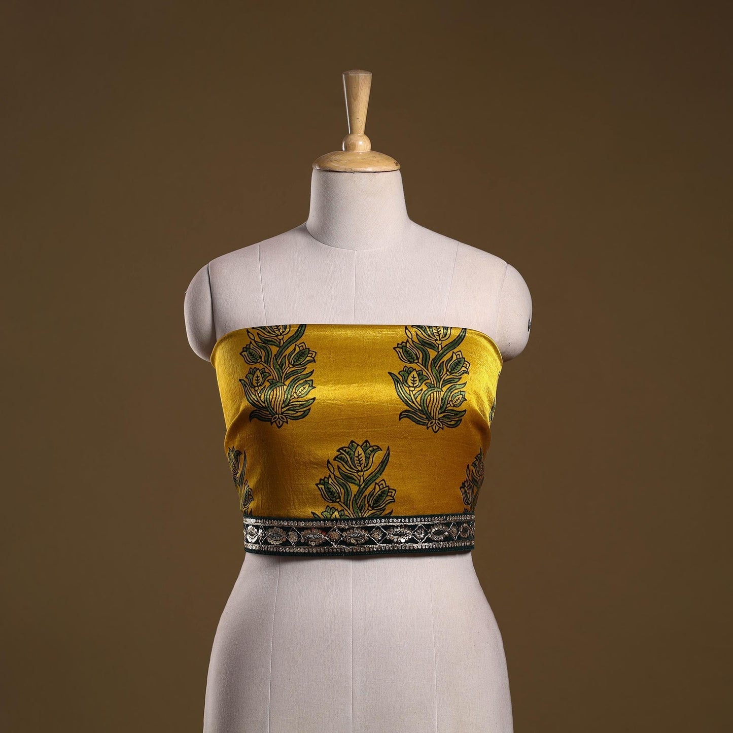 Printed modal silk blouse piece with lace work 31