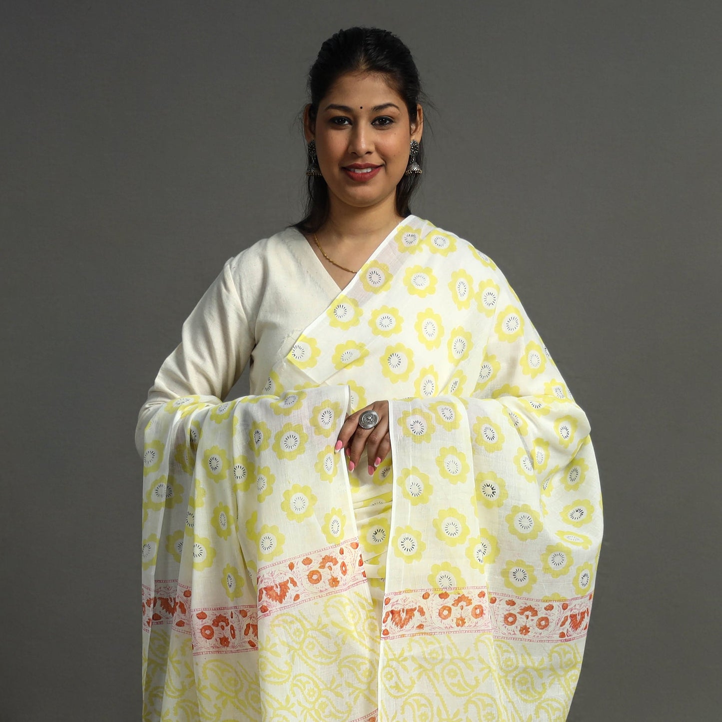  Block Printed Mul Cotton Sanganeri Dupatta