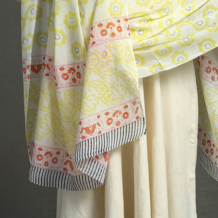  Block Printed Mul Cotton Sanganeri Dupatta