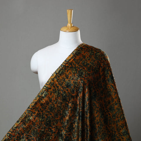  Yellow Block Printed Velvet Natural Dyed Ajrakh Fabric