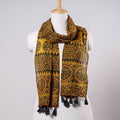 Yellow - printing chanderi silk stole with tassels