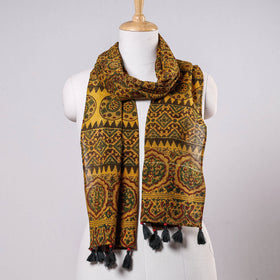 Yellow - printing chanderi silk stole with tassels