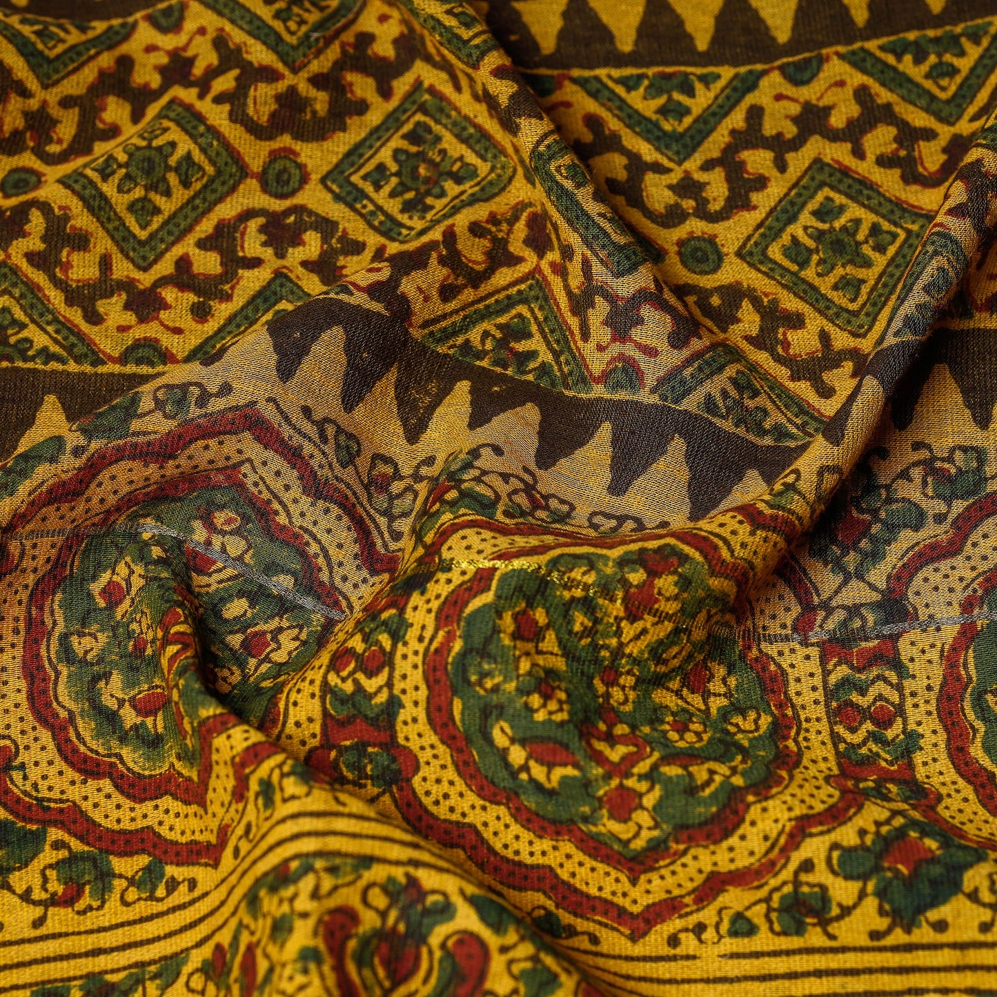 Yellow - printing chanderi silk stole with tassels