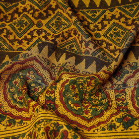 Yellow - printing chanderi silk stole with tassels