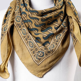 Yellow Ajrakh Block Printing Cotton Scarf from Kutch 