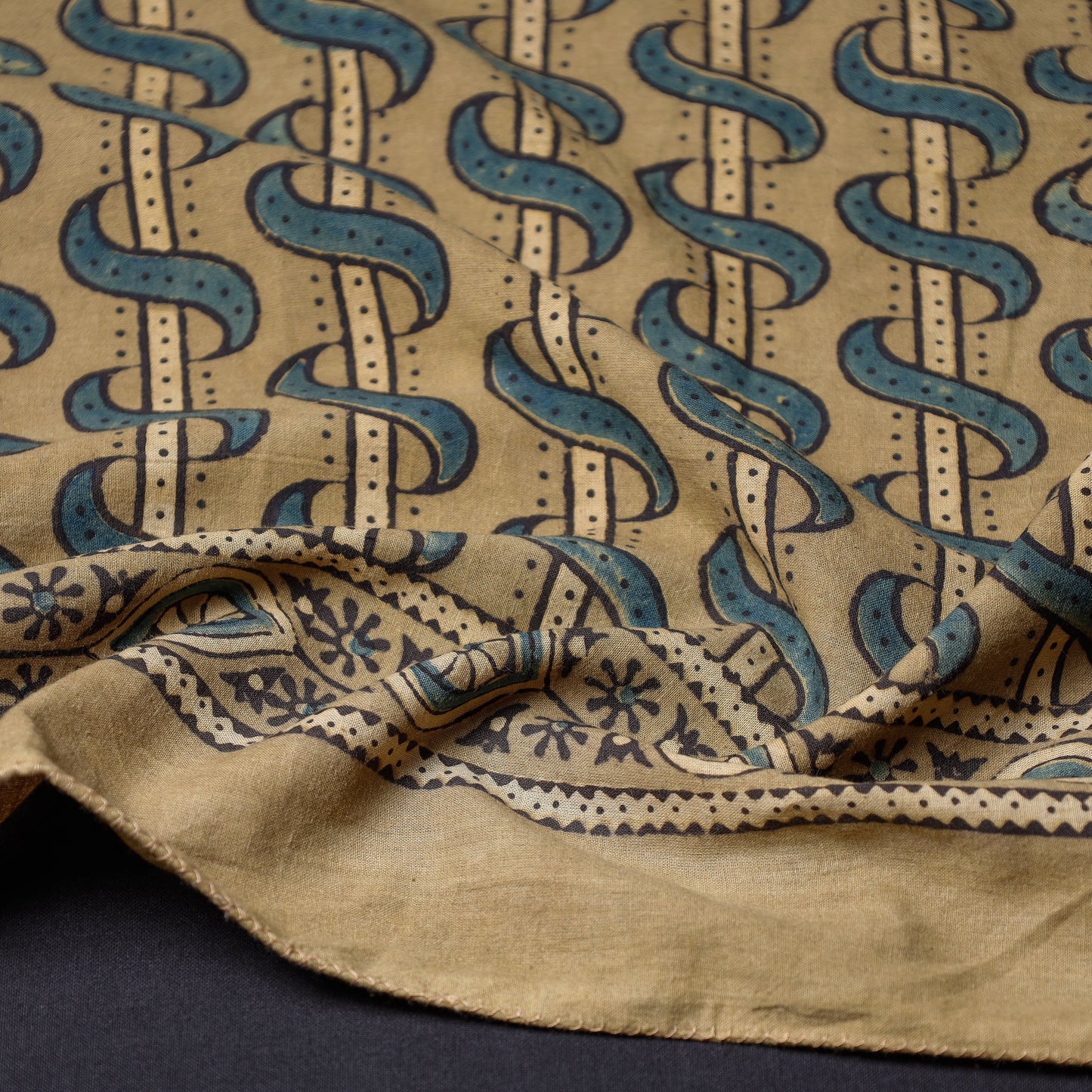 Yellow Ajrakh Block Printing Cotton Scarf from Kutch 