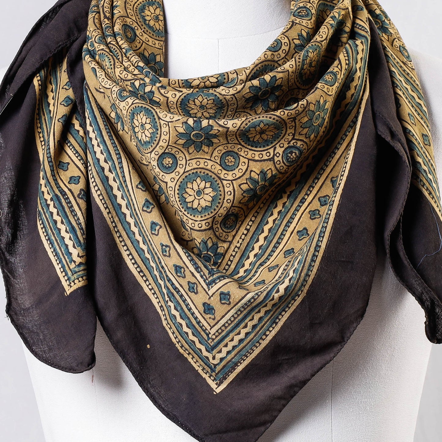 Yellow Ajrakh Block Printing Cotton Scarf from Kutch 