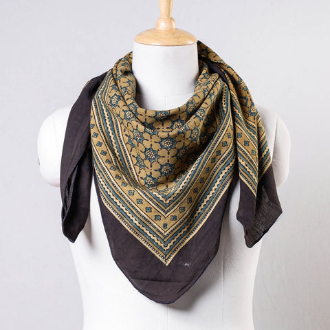 Yellow Ajrakh Block Printing Cotton Scarf from Kutch 