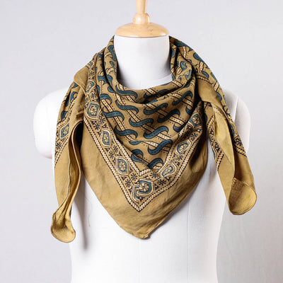 Yellow Ajrakh Block Printing Cotton Scarf from Kutch 