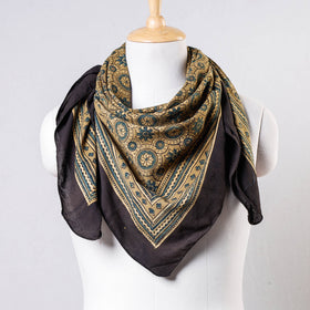 Yellow Ajrakh Block Printing Cotton Scarf from Kutch 