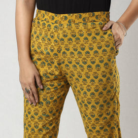 Yellow Ajrakh Block Printing Cotton Tapered Casual Pant for Women
