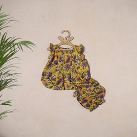 Yellow - pure cotton baby girls floral top & shorts (6-12