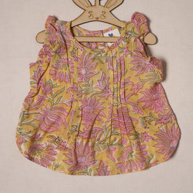 Yellow - pure cotton baby girls floral top & shorts (6-12