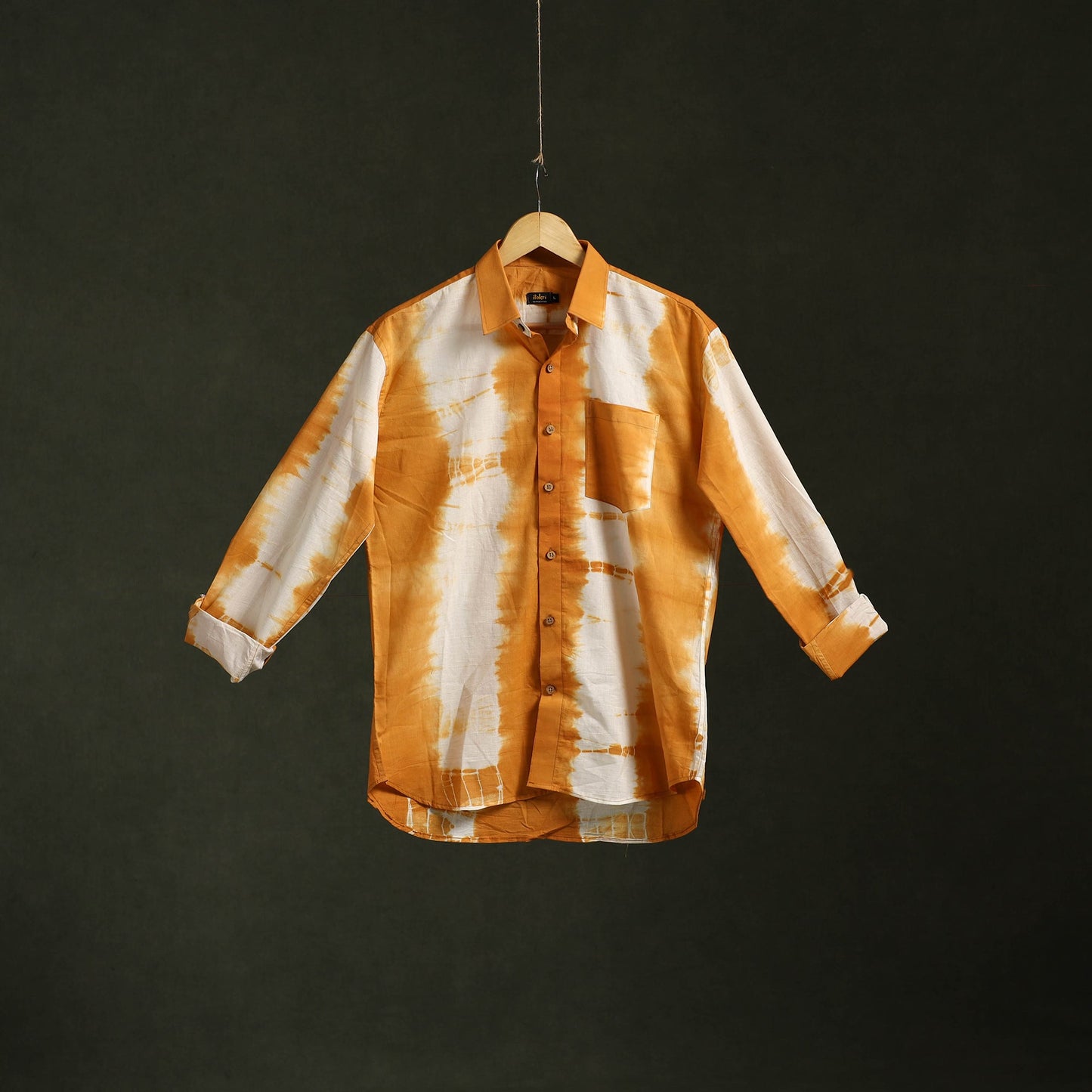 Yellow - pure cotton full sleeve tie-dye men shibori shirt