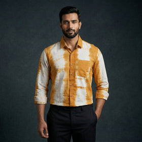 Yellow - pure cotton full sleeve tie-dye men shibori shirt