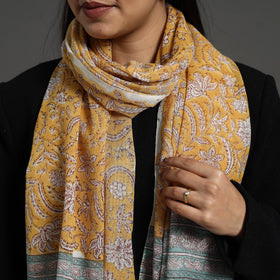 Yellow - pure wool sanganeri stole 07 - handcrafted