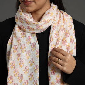 Yellow - pure wool sanganeri stole 11 - handcrafted