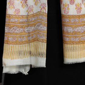 Yellow - pure wool sanganeri stole 11 - handcrafted