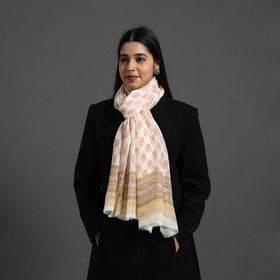 Yellow - pure wool sanganeri stole 11 - handcrafted