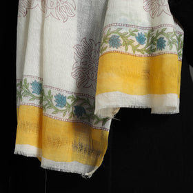 Yellow - pure wool sanganeri stole 44 - handcrafted
